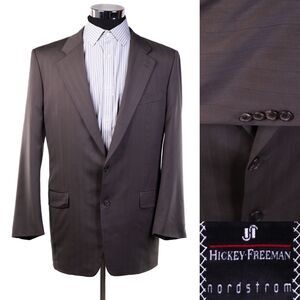 Hickey Freeman Mens 42L 2btn  Brown Wool Blazer Sport Coat Suit Jacket Striped